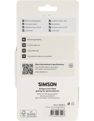 Versnellingskabelset Simson nexus 4/7/8 RVS - grijs