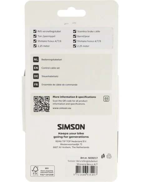 Versnellingskabelset Simson nexus 4/7/8 RVS - grijs