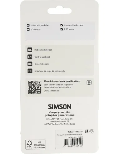 Remkabelset Simson compleet universeel - zwart