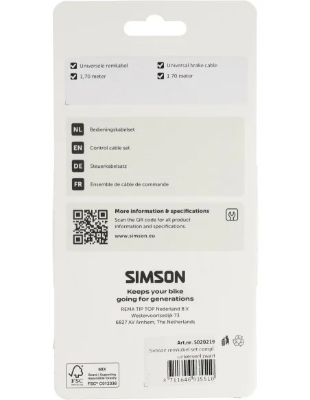 Remkabelset Simson compleet universeel - zwart