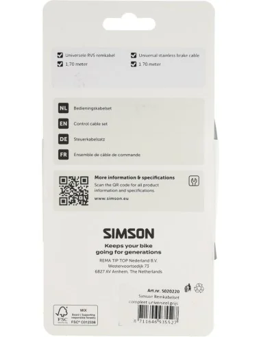 Remkabelset Simson compleet universeel RVS - grijs