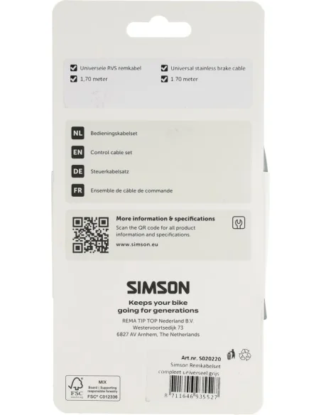 Remkabelset Simson compleet universeel RVS - grijs