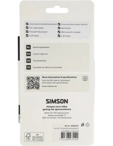 Trommelremkabelset Simson compleet universeel RVS - zwart
