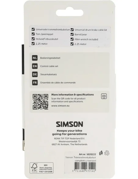 Trommelremkabelset Simson compleet universeel RVS - zwart