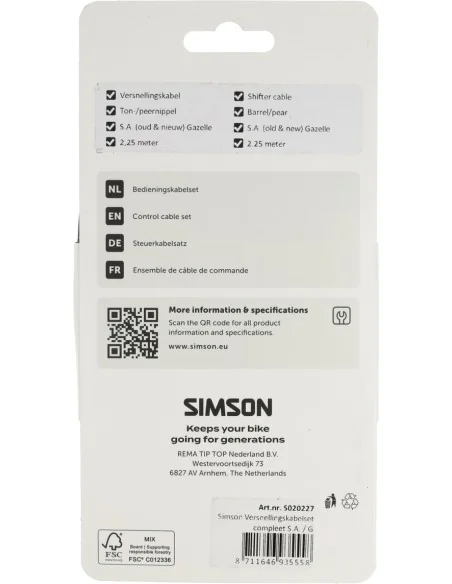 Versnellingskabelset Simson compleet SA - zwart