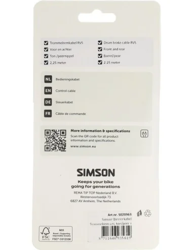 Trommelrem binnenkabel Simson universeel RVS - zilver