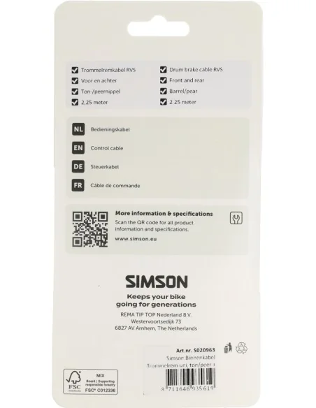 Trommelrem binnenkabel Simson universeel RVS - zilver