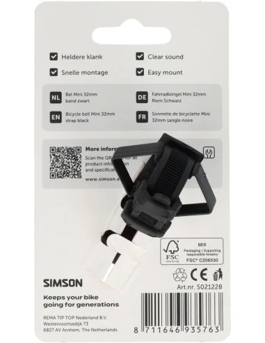 Fietsbel Simson Mini met flexibele band 32mm - zwart