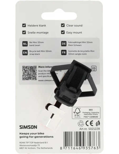 Fietsbel Simson Mini met flexibele band 32mm - zwart