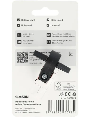Fietsbel Simson Mini met Kunststof Klem 32mm - Zwart