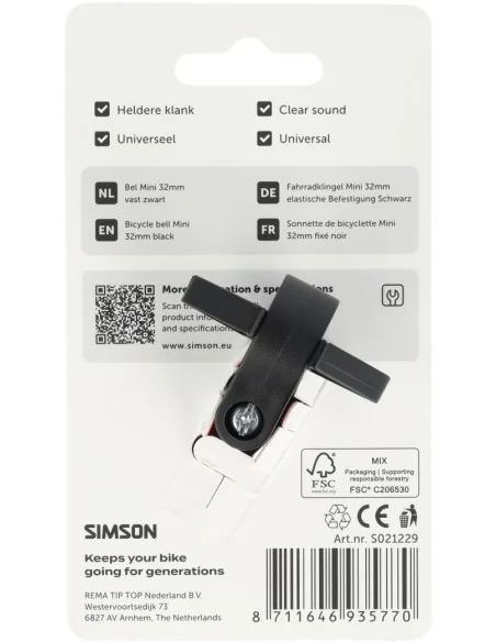 Fietsbel Simson Mini met Kunststof Klem 32mm - Zwart