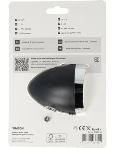 Koplamp Simson batterij classic luxurious - zwart
