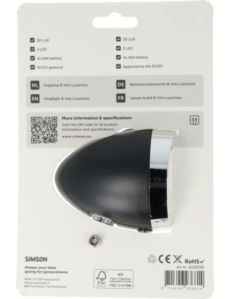 Koplamp Simson batterij classic luxurious - zwart