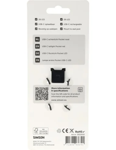 Achterlicht Simson USB-C LED Pocket - Rood