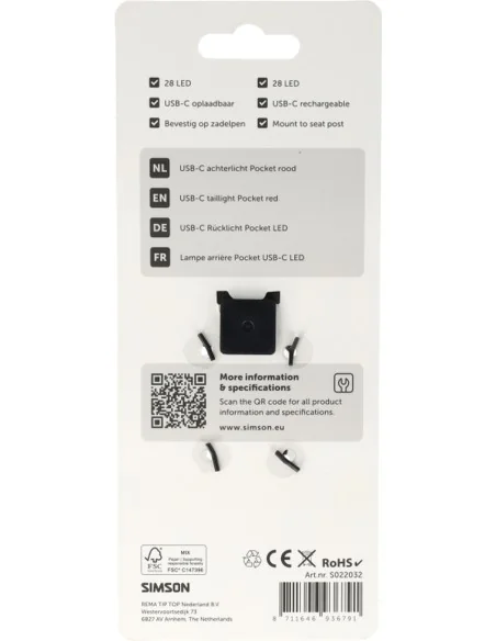 Achterlicht Simson USB-C LED Pocket - Rood