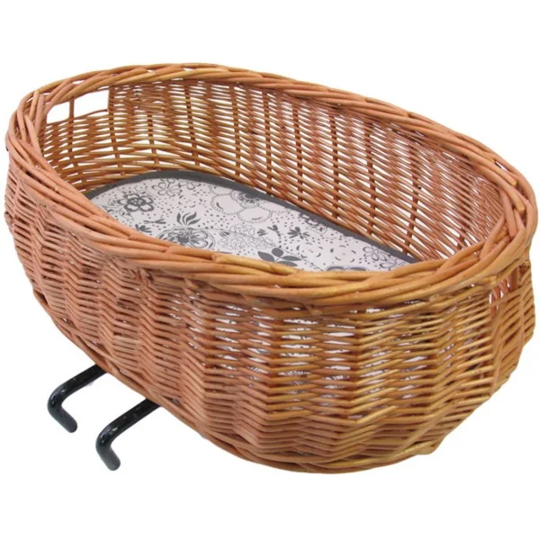 Rieten hondenfietsmand Basil Pluto ovaal 50 x 37 x 20cm voor stuurbevestiging - naturel