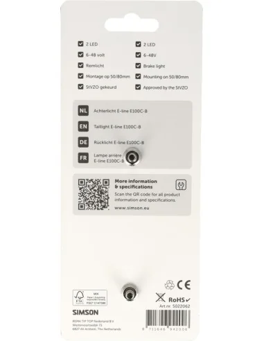 Achterlicht Simson aurora E-line e100c-b