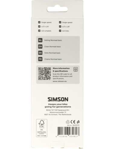 Ketting single speed Simson Basic 1/2"x 1/8" 112 schakels - zilver