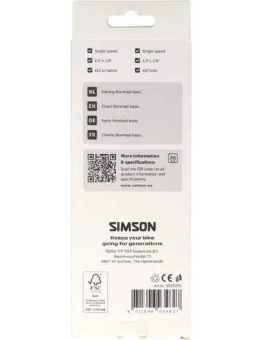 Ketting single speed Simson Basic 1/2"x 1/8" 112 schakels - zilver