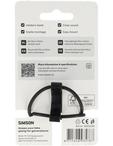 Bel Simson Micro 23mm rubber elastiek bevestiging - zwart