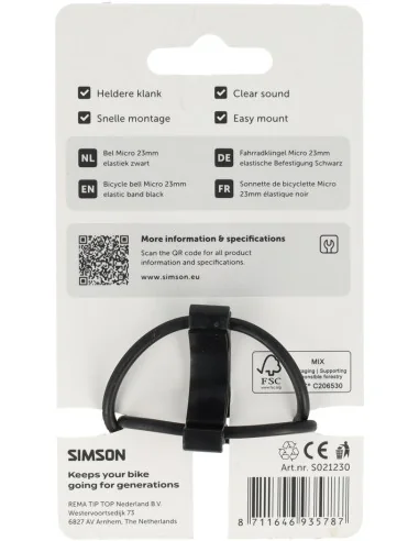Bel Simson Micro 23mm rubber elastiek bevestiging - zwart