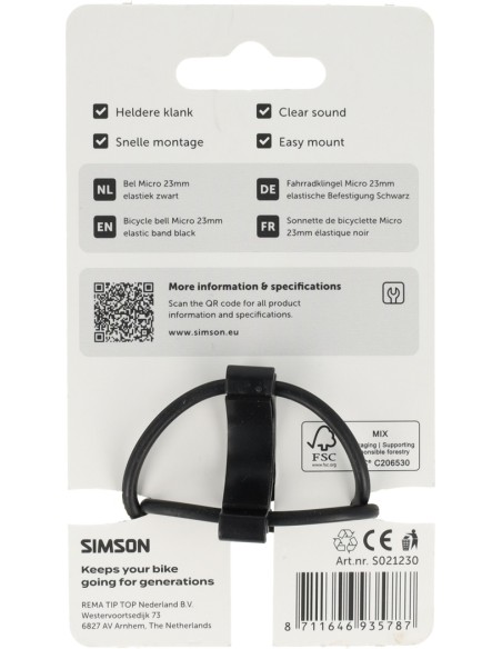 Bel Simson Micro 23mm rubber elastiek bevestiging - zwart