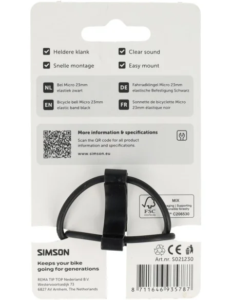 Bel Simson Micro 23mm rubber elastiek bevestiging - zwart