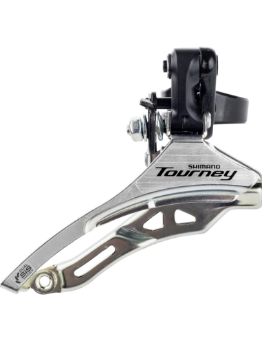 Voorderailleur 3 x 6/7 speed Shimano Tourney FD-TY300 down swing/top pull - hoge klem ø31,8 mm - 42T - (66-69°) - Zwart/Zilver
