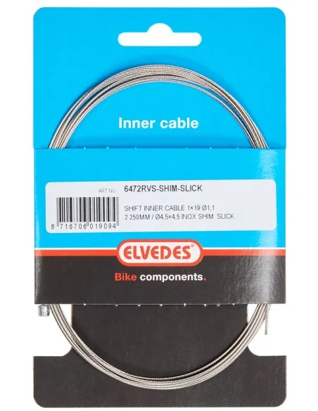 Schakel binnenkabel Elvedes 2250 mm 7×7 draads RVS Slick ø1,1mm met N-nippel ø4×4 mm (doos à 50 stuks) - Zilver