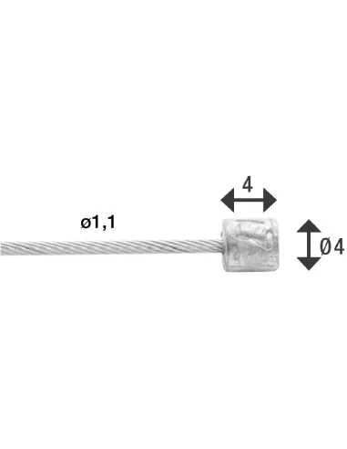 Schakel binnenkabel 3000 mm 1×19 draads RVS ø1,1mm met N-nippel ø4×4mm(doos à 50 stuks) - Zilver