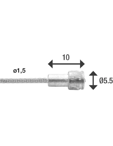 Rem binnenkabel Elvedes 2000 mm 1 x 19 draads RVS Slick ø1,5mm V-nippel ø5,5 x 10 mm (doos à 100 stuks) - Zilver