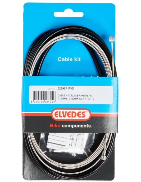 Trommelrem kabelkit Elvedes 1700mm / 2350mm RVS - zwart (op kaart)