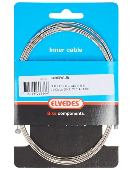 Schakel binnenkabel Elvedes 3000mm 1 x 19 draads RVS ø1,1mm N-nippel ø4×4 mm + T-nippel ø4,5×4,5 mm - Zilver