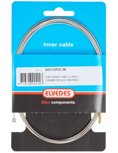 Schakel binnenkabel Elvedes 3000mm 1 x 19 draads RVS ø1,1mm met ø2,5 ×10 en ø4 × 4mm N-nippel - Zilver