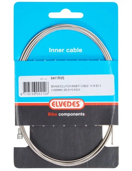 Rem binnenkabel Elvedes 2 000 mm 1×19 draads RVS ø1,5mm met V-nippel ø5,5 × 10
