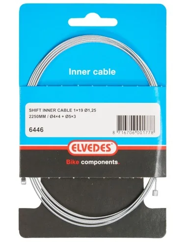 Schakel binnenkabel Elvedes 2250 mm 1 x 19 draads verzinkt ø1,25 met N-nippel ø4×4 + Tø5×3 (per stuk) - Zilver