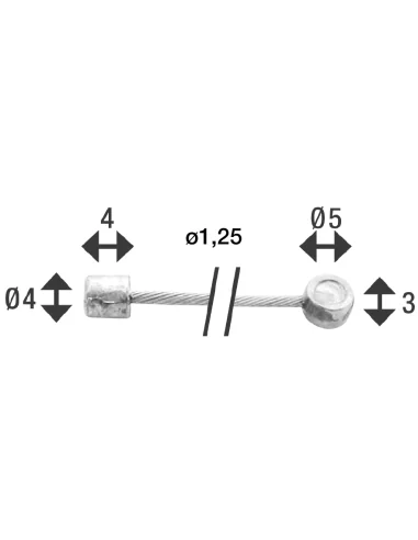 Schakel binnenkabel Elvedes 2250 mm 1 x 19 draads verzinkt ø1,25 met N-nippel ø4×4 + Tø5×3 (per stuk) - Zilver