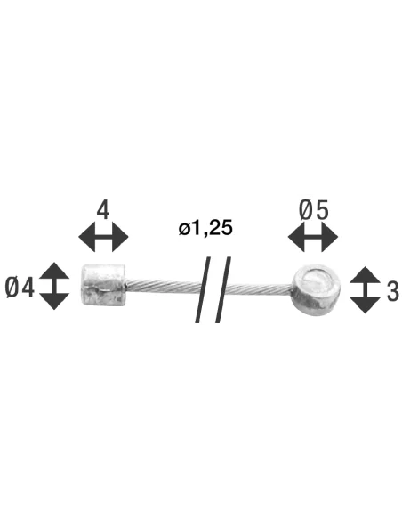 Schakel binnenkabel Elvedes 2250 mm 1 x 19 draads verzinkt ø1,25 met N-nippel ø4×4 + Tø5×3 (per stuk) - Zilver