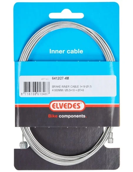 Rem binnenkabel Elvedes 4000mm 1×19 draads verzinkt ø1,5mm met V-nippel ø5,5 × 10 en T-nippel ø7 x 6