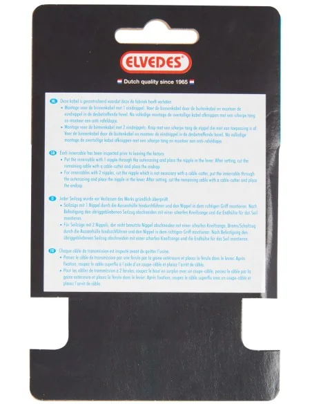 Rem binnenkabel Elvedes 2250mm 7×7 draads RVS ø1,5mm met V-nippel ø5,5 × 10 en T-nippel ø7 × 6mm