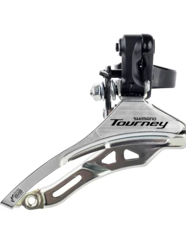 Voorderailleur 3 x 6/7 speed Shimano Tourney FD-TY300 down swing/top pull - hoge klem ø31,8 mm - 42T - (66-69°) - Zwart/Zilver