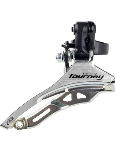 Voorderailleur 3 x 6/7 speed Shimano Tourney FD-TY300 down swing/top pull - hoge klem ø31,8 mm - 42T - (66-69°) - Zwart/Zilver
