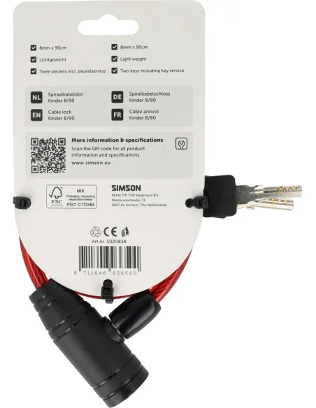 Spiraalkabelslot Simson Kinder 8mm x 90cm