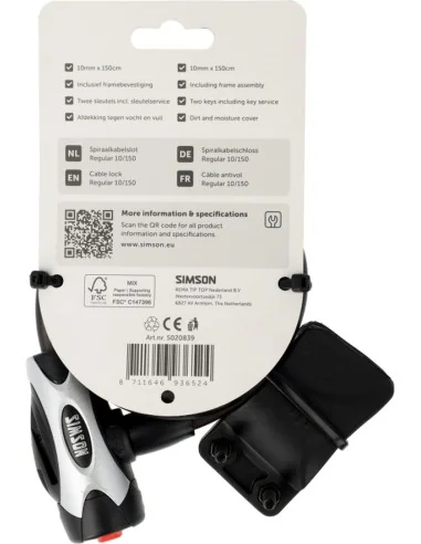 Spiraalkabelslot Simson Regular size XL - 10mm x 150cm
