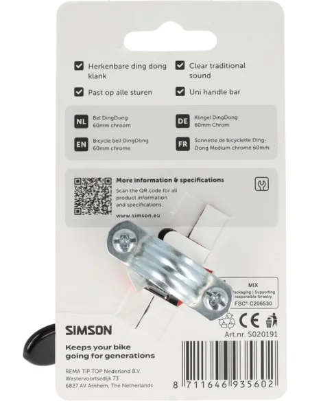 Bel Simson DingDong chroom - 60 mm