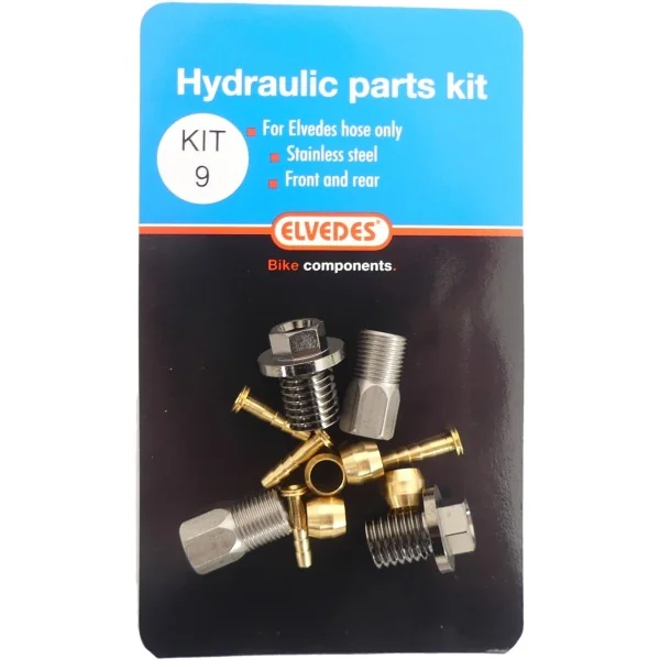 Hydraulische onderdelen kit 9 Elvedes M9 flensbout en M8 RVS onderdelen voor voor- en achterrem (op kaart)