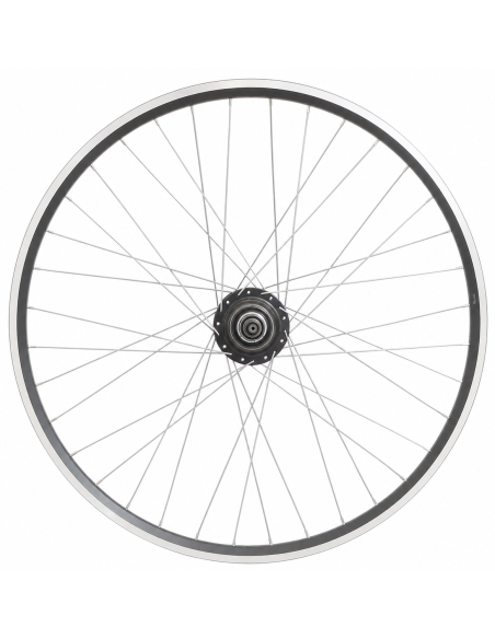 Achterwiel 28 inch Nexus 7 naaf (zwart) - ZAC2000 velg (zwart/zilver) met RVS spaken - voor schijfrem