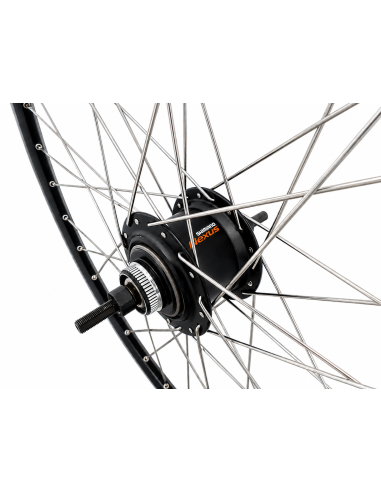 Achterwiel 28 inch Nexus 7 naaf (zwart) - ZAC2000 velg (zwart/zilver) met RVS spaken - voor schijfrem