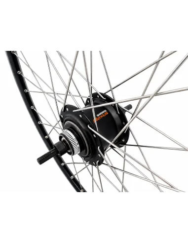 Achterwiel 28 inch Nexus 7 naaf (zwart) - ZAC2000 velg (zwart/zilver) met RVS spaken - voor schijfrem