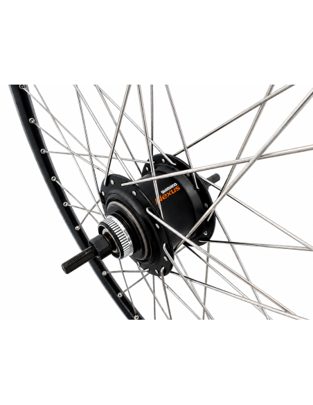Achterwiel 28 inch Nexus 7 naaf (zwart) - ZAC2000 velg (zwart/zilver) met RVS spaken - voor schijfrem